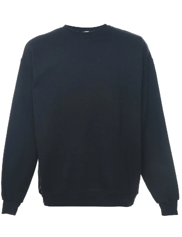 Black Plain Sweatshirt - L Hoodie with Set-In Sleeves Structured Classic