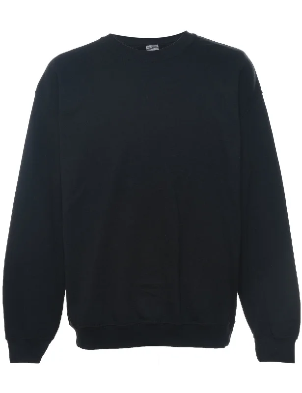 Black Plain Sweatshirt - L Hoodie with Raglan Sleeves Sporty Comfortable