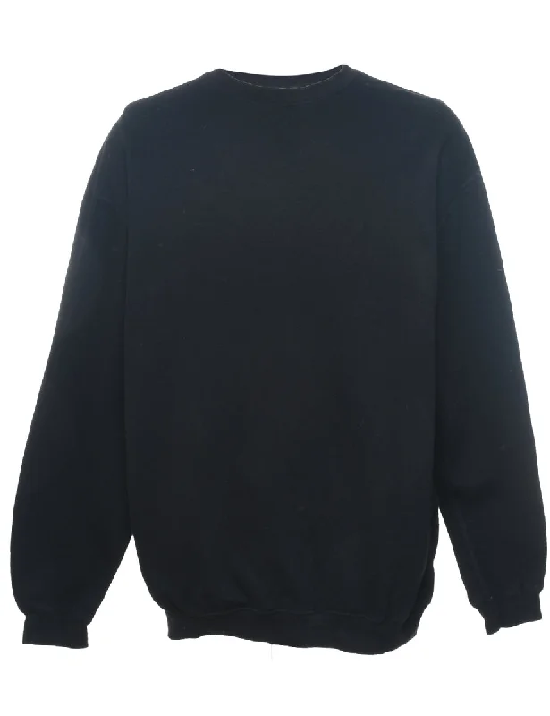 Black Plain Sweatshirt - L Hoodie with Drawstring Waist Adjustable Fitted