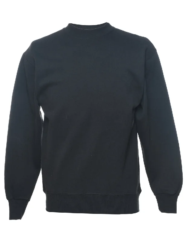 Black Plain Sweatshirt - M Hoodie with Side Slits Relaxed Casual