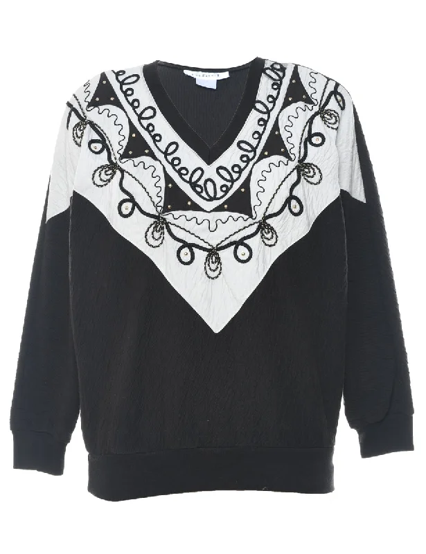 Black & White 1980s Embroidered Sweatshirt  - S Hoodie Jacket Zipper Layering