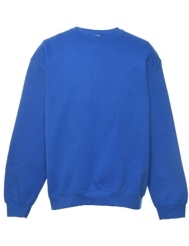 Blue Plain Sweatshirt - M Hoodie with Turtle Neck Cozy Winter