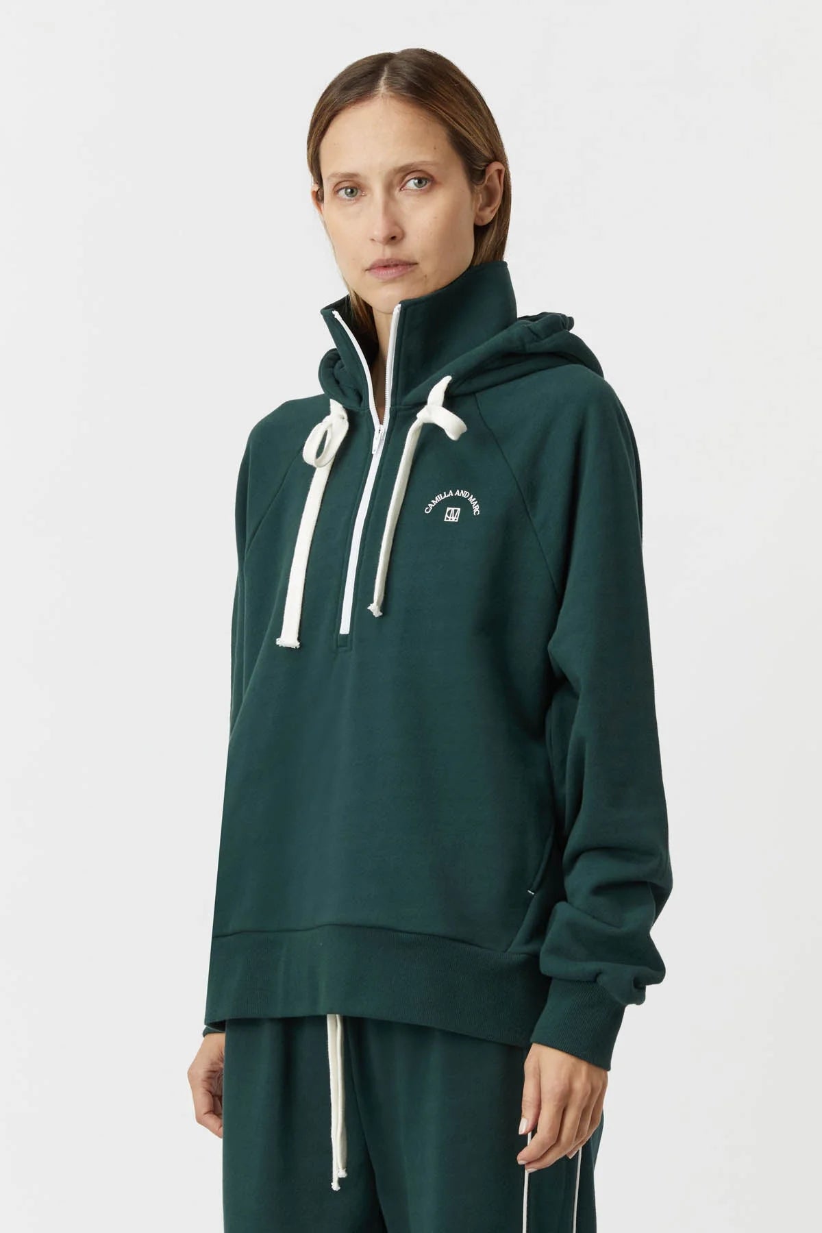Camilla & Marc Lander Hoodie - Forest Green Hoodie with Half-Zip Sporty Casual