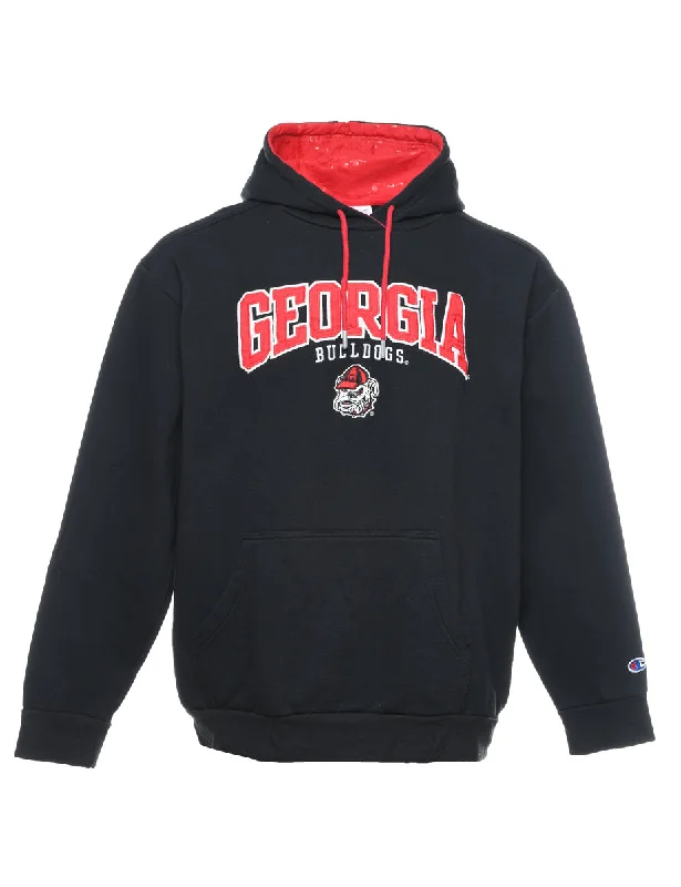 Champion Black & Red Printed Hoodie - XL Hoodie with Button Placket Classic Preppy