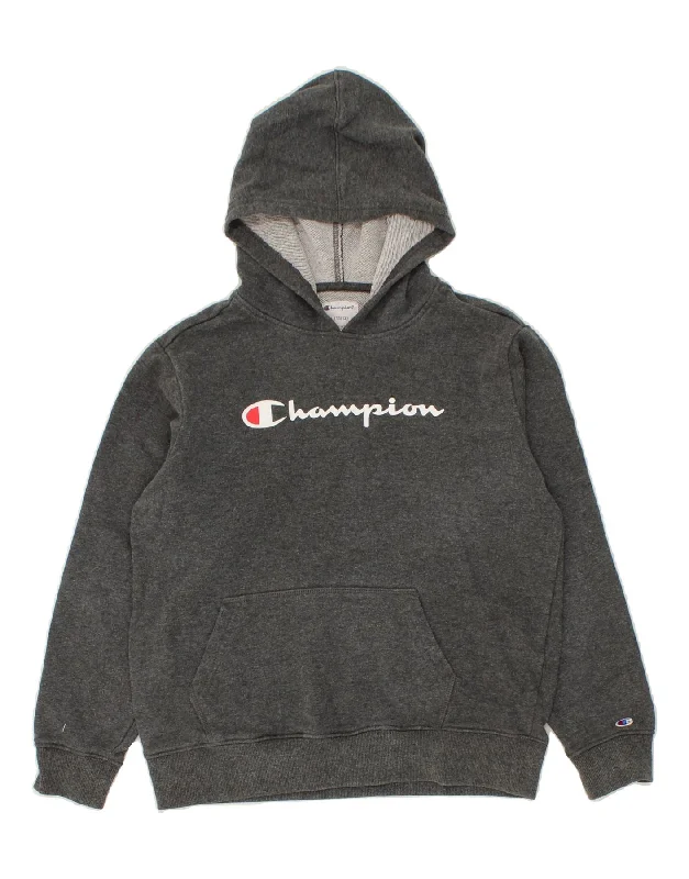CHAMPION Boys Graphic Hoodie Jumper 11-12 Years Large Grey Cotton Hoodie with Drop Shoulder Relaxed Streetwear CHAMPION Boys Graphic Hoodie Jumper 11-12 Years Large Grey Cotton Hoodie with Drop Shoulder Relaxed Streetwear