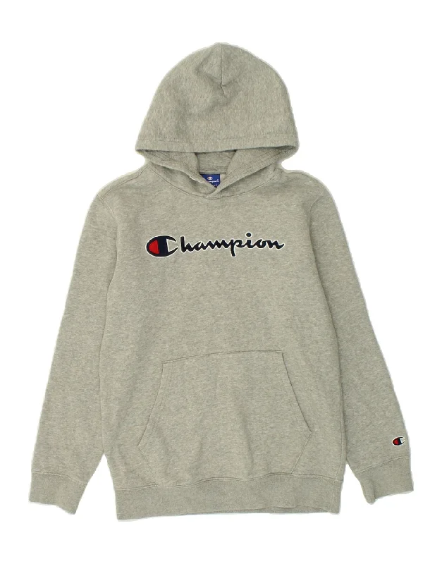 CHAMPION Boys Graphic Hoodie Jumper 13-14 Years XL Grey Hoodie with Mock Neck Collared Structured CHAMPION Boys Graphic Hoodie Jumper 13-14 Years XL Grey Hoodie with Mock Neck Collared Structured