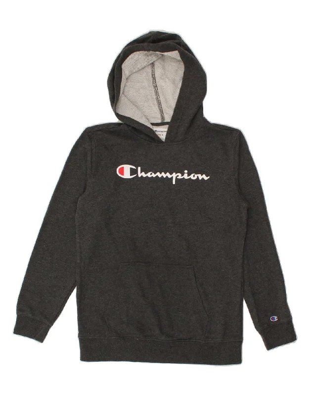 CHAMPION Boys Graphic Hoodie Jumper 14-15 Years Large  Grey Cotton Hoodie with Slim Fit Tailored Modern