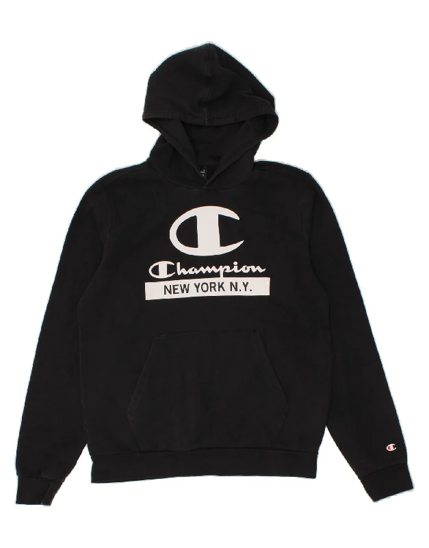 CHAMPION Boys Graphic Hoodie Jumper 15-16 Years 2XL Black Cotton Hoodie with Hem Raw Edge Edgy Unfinished CHAMPION Boys Graphic Hoodie Jumper 15-16 Years 2XL Black Cotton Hoodie with Hem Raw Edge Edgy Unfinished