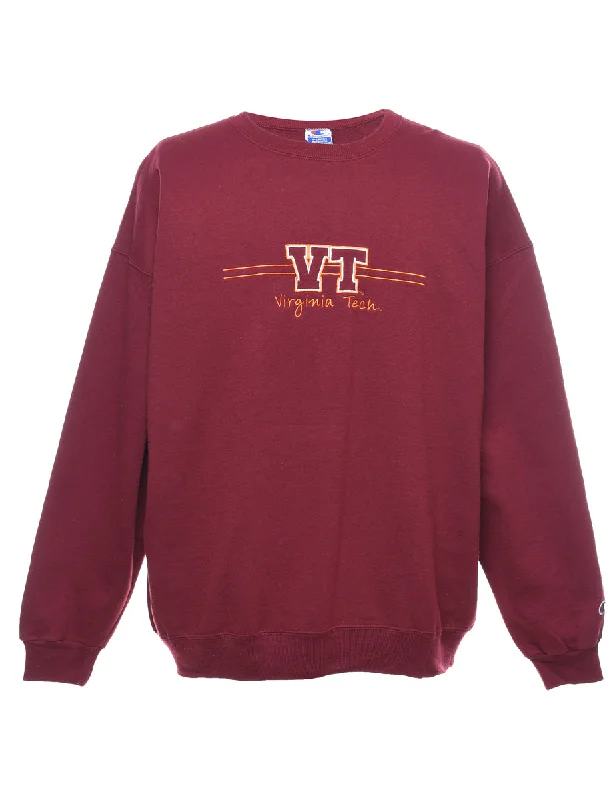 Champion Embroidered Virginia Tech Sweatshirt - XL Hoodie with Stripes Bold Sporty