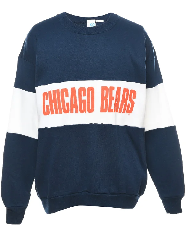 Chicago Bears Navy & Orange Printed Sweatshirt - XL Hoodie with Bell Sleeves Flared Feminine