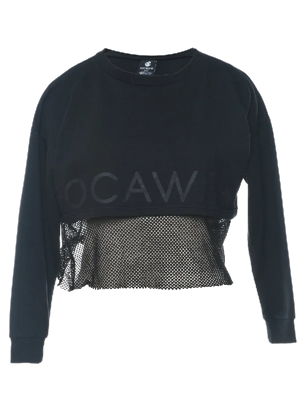 Cropped Plain Black 1990s Rocawear Sweatshirt - S Hoodie with Logo Branding Identity Cropped Plain Black 1990s Rocawear Sweatshirt - S Hoodie with Logo Branding Identity