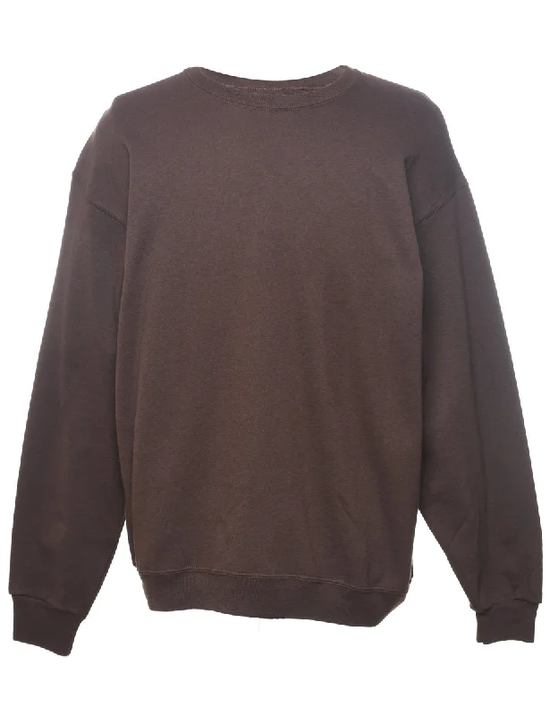Dark Brown Plain Sweatshirt - XL Hoodie with Tied Waist Feminine Flattering
