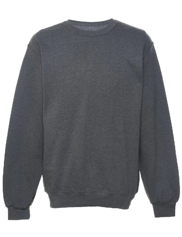 Dark Grey Plain Sweatshirt - M Hoodie with Distressed Vintage Worn