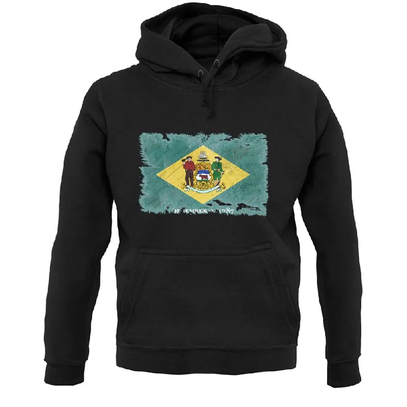 Delaware Grunge Style Flag Unisex Hoodie Hoodie with Distressed Vintage Worn