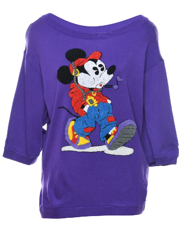 Disney Mickey Mouse Cartoon Sweatshirt - L Hoodie with Zipper Versatile Modern