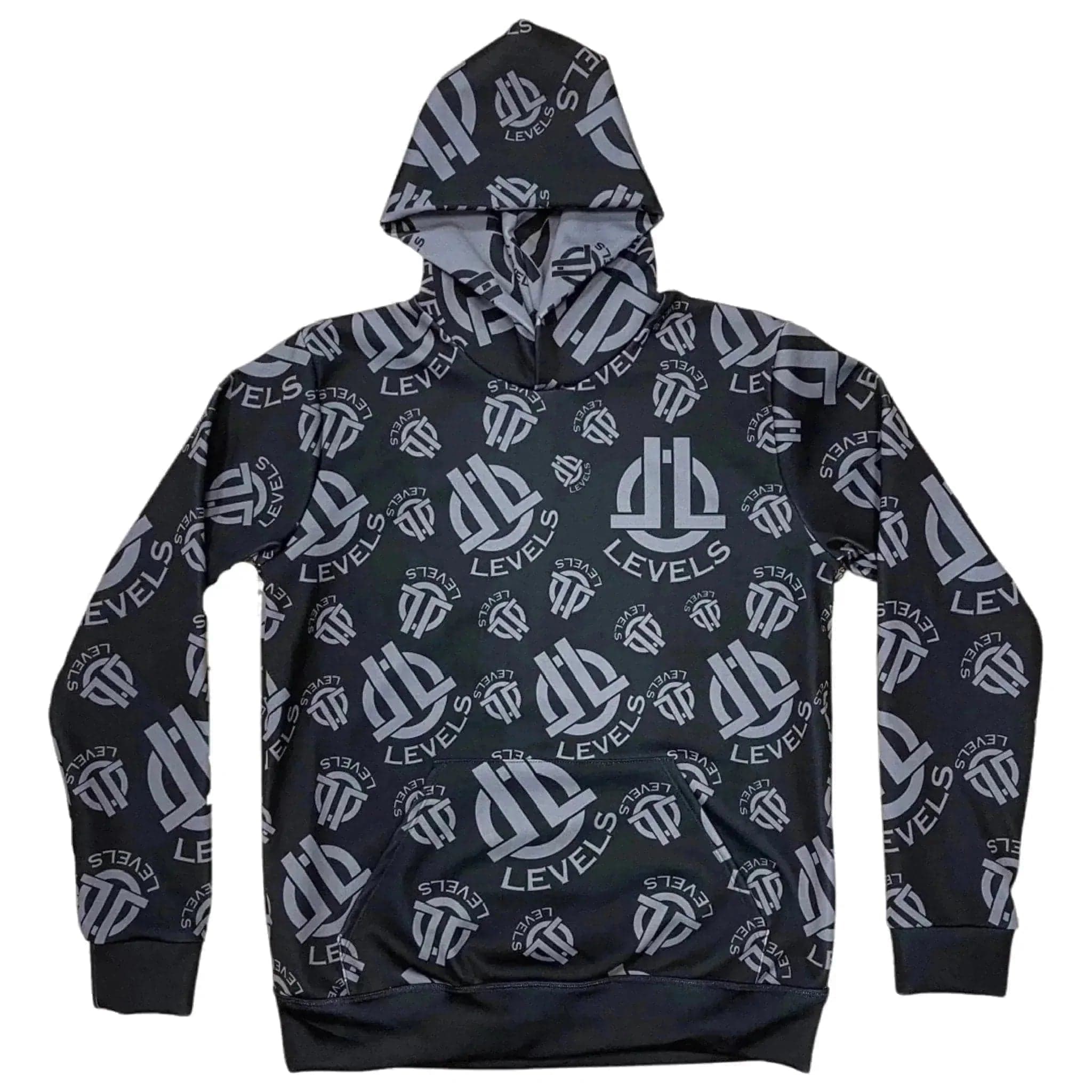 LEVELS SIGNATURE HOODIE | BLACK & CHARCOAL Hoodie with Pattern Geometric Abstract