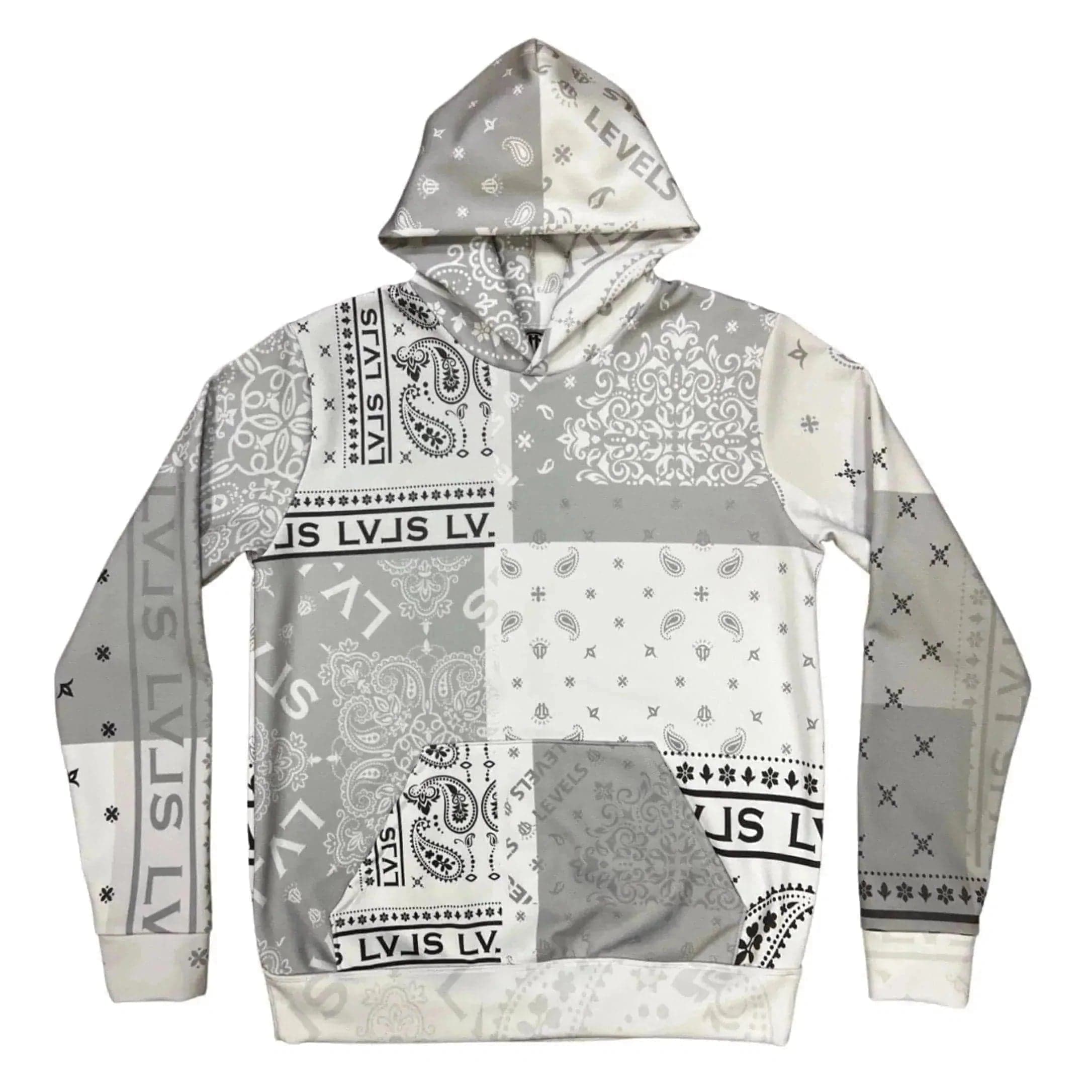 LEVELS SIGNATURE HOODIE | COOL GREY PAISLEY Hoodie with Batwing Sleeves Loose Dramatic