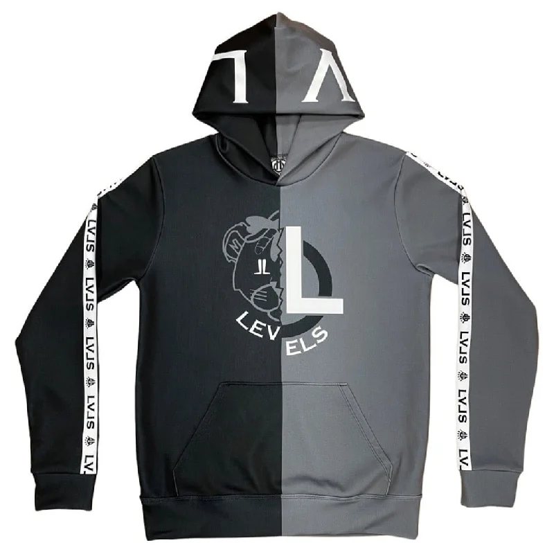 LEVELS SIGNATURE HOODIE | BLACK & GREY | SPLIT LOGO Hoodie with Sequins Glamorous Eye-catching