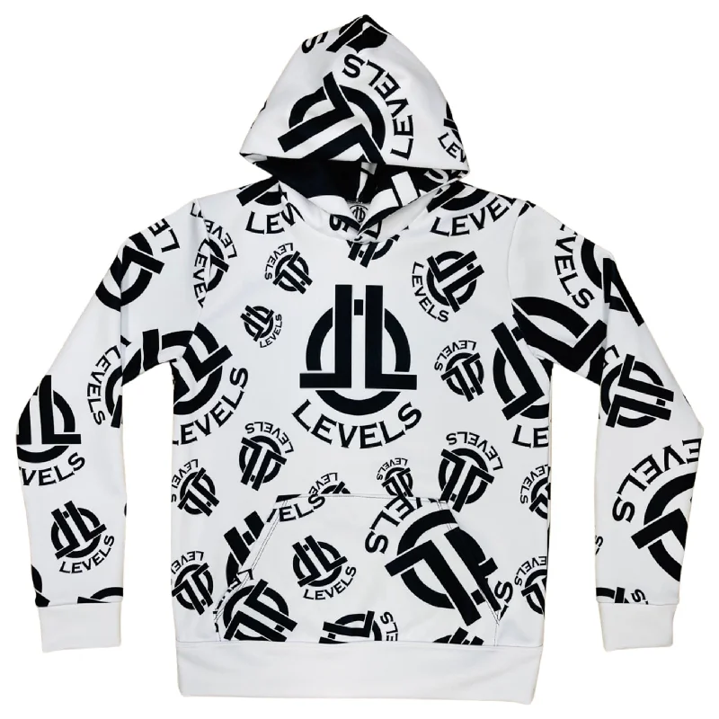 LEVELS SIGNATURE HOODIE | WHITE & BLACK Cotton Hoodie Fleece Lining Warmth