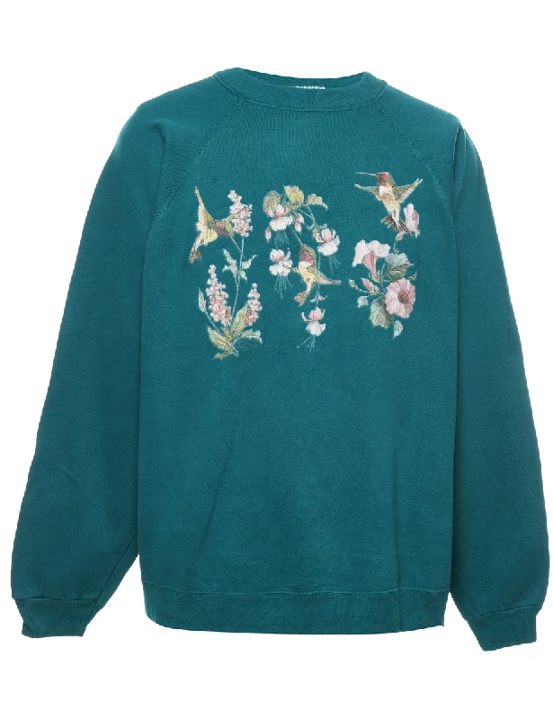 Floral Printed 1990s Sweatshirt - XL Hoodie with Slim Fit Tailored Modern