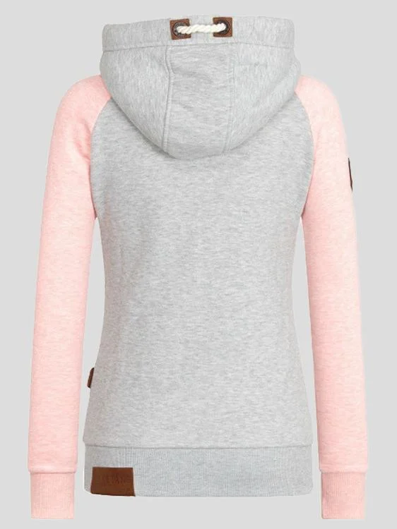Grey and Pink Contrast Hoodie Hooded Sweatshirt Casual Wear Street Style