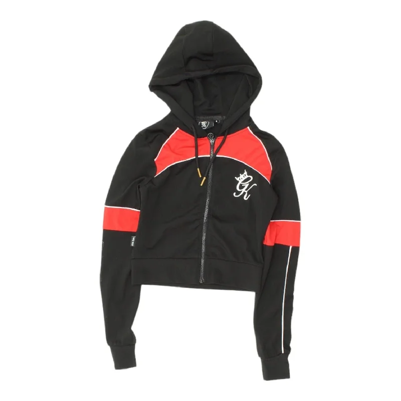 Gym King Kids Black Red Polyester Full Zip Hoodie | Boys Girls Sportswear Jacket Hoodie with Hem Contrast Bold Stylish