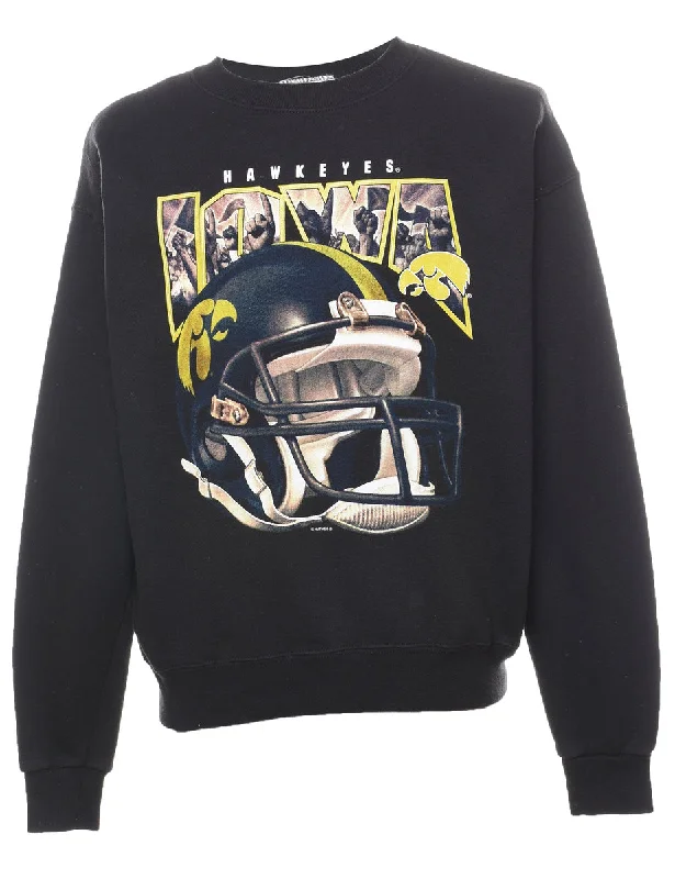 Hawkeyes Black Printed NFL Sweatshirt  - XL Hoodie with Side Slits Relaxed Casual