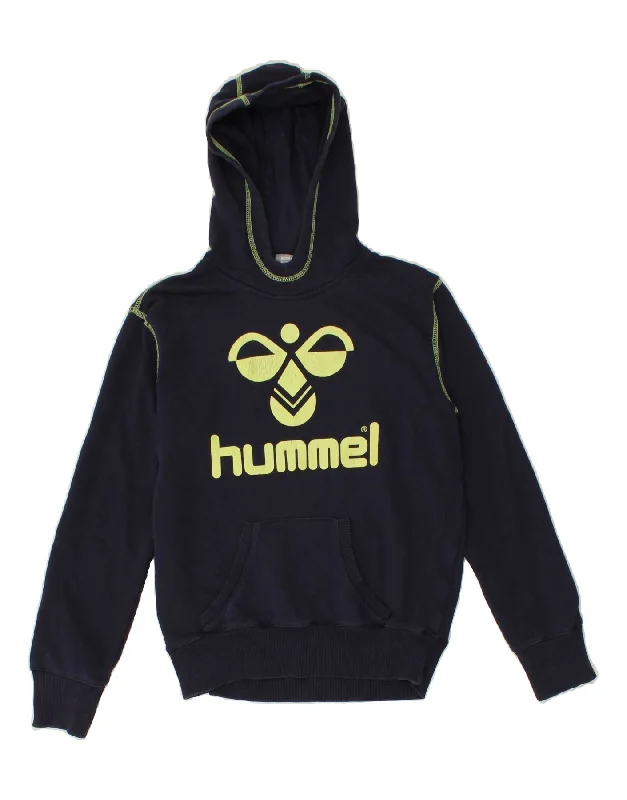 HUMMEL Boys Graphic Hoodie Jumper 11-12 Years Navy Blue Hoodie with Puffed Sleeves Voluminous Trendy