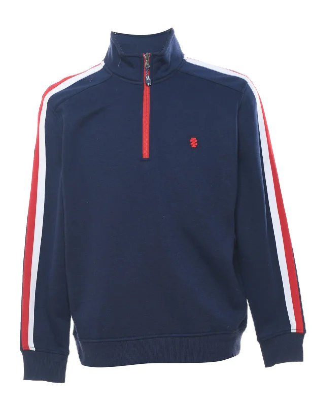 Izod Plain Navy & Red Sweatshirt - M Hoodie with Embroidery Detailed Premium