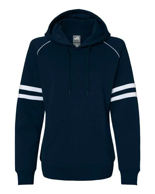 J. America 8645 Women's Varsity Fleece Piped Hooded Sweatshirt - Navy Hoodie with Pastel Soft Subtle