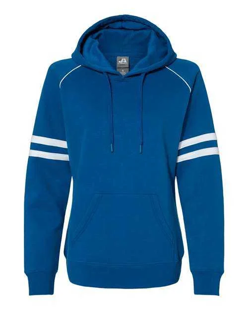 J. America 8645 Women's Varsity Fleece Piped Hooded Sweatshirt - Royal Hoodie with Frayed Bohemian Relaxed