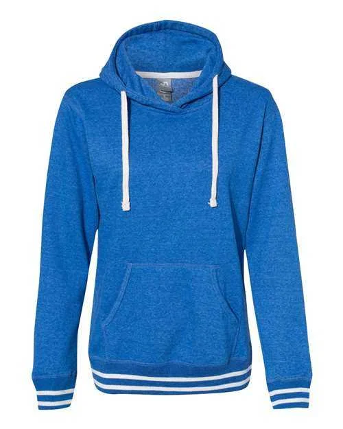 J. America 8651 Womens Relay Hooded Sweatshirt - Royal Hoodie with Bell Sleeves Flared Feminine