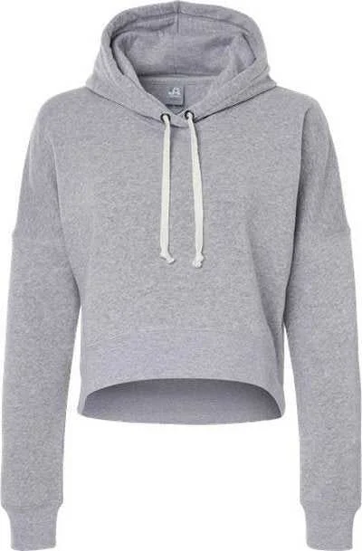 J. America 8853 Women's Crop Hooded Sweatshirt - Gray Triblend Hoodie with Hem Frayed Vintage Worn