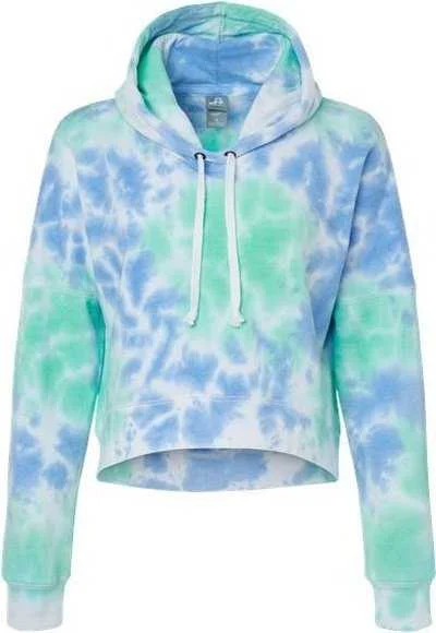 J. America 8853 Women's Crop Hooded Sweatshirt - Lagoon Tie Dye Cotton Hoodie Fleece Lining Warmth