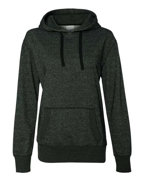 J. America 8860 Womens Glitter French Terry Hooded Sweatshirt - Black Silver Hooded Sweatshirt Casual Wear Street Style