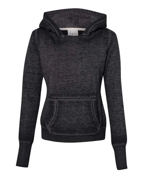 J. America 8912 Women's Zen Fleece Hooded Sweatshirt - Twisted Black Hoodie with Pocket Utility Practical