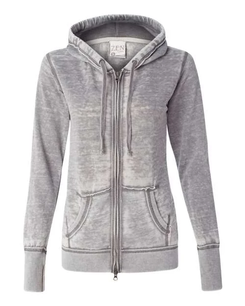 J. America 8913 Women's Zen Fleece Full-Zip Hooded Sweatshirt - Cement Hoodie with Thumb Holes Functional Cozy