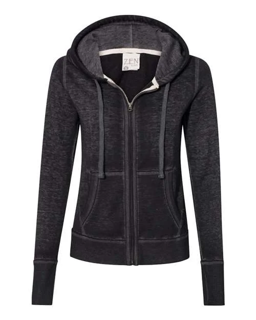 J. America 8913 Women's Zen Fleece Full-Zip Hooded Sweatshirt - Twisted Black Hoodie with Fur Luxurious Winter