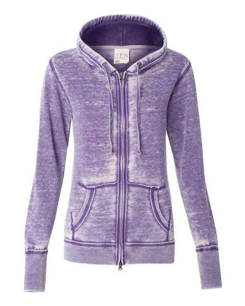 J. America 8913 Women's Zen Fleece Full-Zip Hooded Sweatshirt - Very Berry Hoodie with Typography Text Message