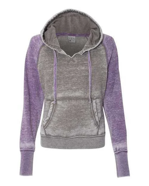 J. America 8926 Women's Zen Fleece Raglan Hooded Sweatshirt - Cement Very Berry Hoodie with Gradient Ombre Colorful