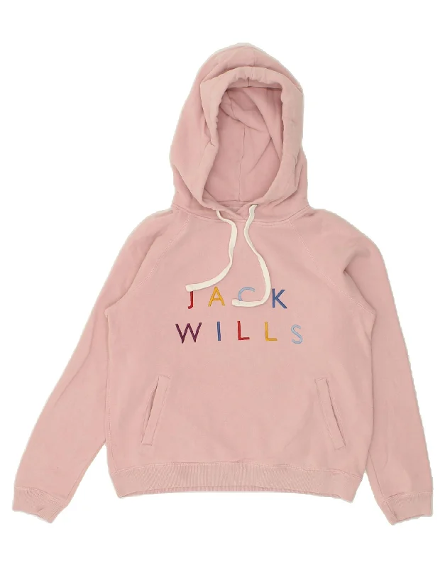 JACK WILLS Womens Oversized Graphic Hoodie Jumper UK 10 Small  Pink Cotton Hoodie with Button Placket Classic Preppy