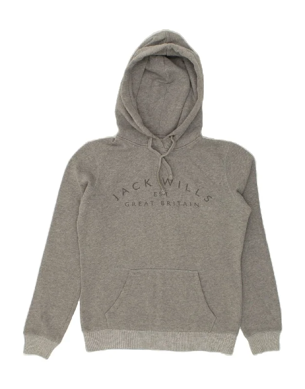 JACK WILLS Womens Oversized Graphic Hoodie Jumper UK 6 XS Grey Cotton Hoodie with Pocket Utility Practical