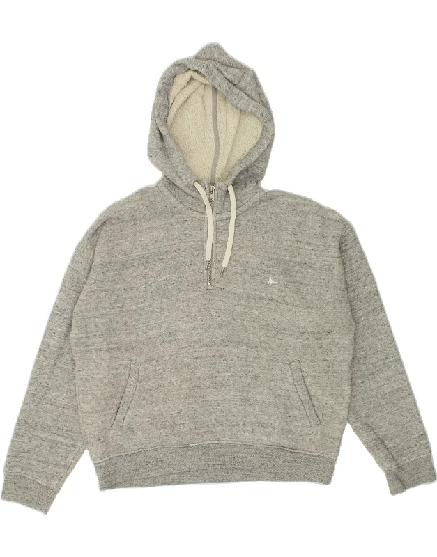 JACK WILLS Womens Oversized Zip Neck Hoodie Jumper UK 16 Large  Grey Hoodie with Hem Ribbing Snug Secure