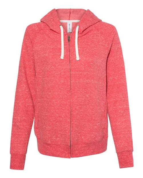 Jerzees 92WR Women's Snow Heather French Terry Full-Zip Hooded Sweatshirt - Red Hoodie with Turtle Neck Cozy Winter