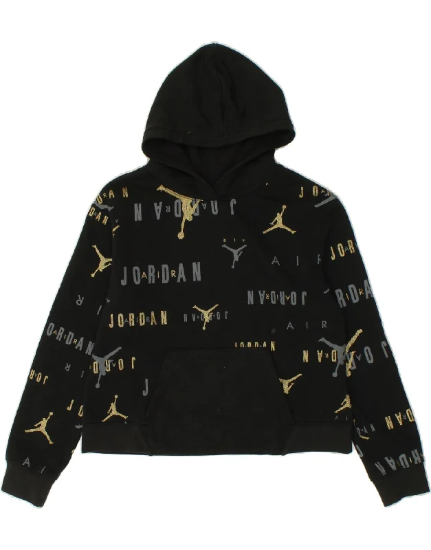 JORDAN Girls Graphic Hoodie Jumper 13-14 Years XL Black Cotton Hoodie with Hem Fringe Bohemian Relaxed JORDAN Girls Graphic Hoodie Jumper 13-14 Years XL Black Cotton Hoodie with Hem Fringe Bohemian Relaxed