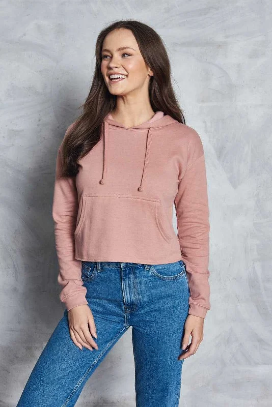 Just Hoods JHA016 Girlie Cropped Hoodie - Dusty Pink Hoodie with Snap Buttons Easy Quick