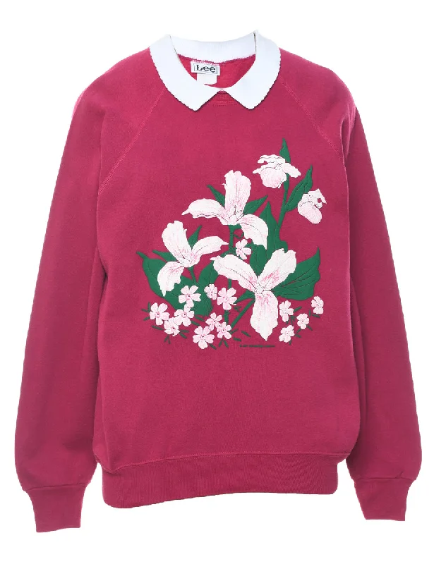 Lee Floral 1990s Sweatshirt - L Hoodie with Hood Adjustable Protection