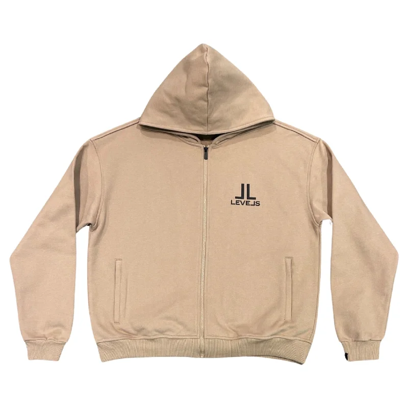 LEVELS OVERSIZED ZIP HOODIE | NUDE Hoodie with Hem Patch Decorative Personalized