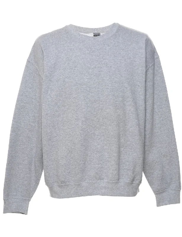 Light Grey Plain Sweatshirt - L Hoodie with Frayed Bohemian Relaxed