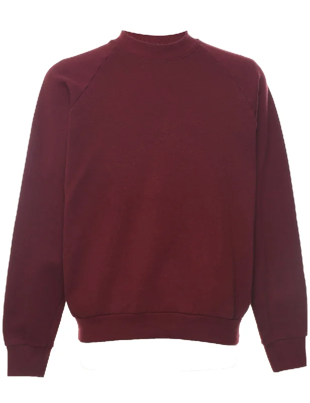 Maroon Plain Sweatshirt - L Hoodie with Side Slits Relaxed Casual